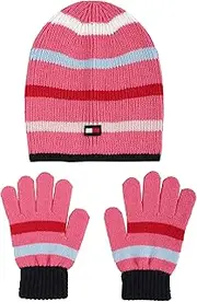 [Tommy Hilfiger] girls Rib Multi Stripe Beanie and Glove Set