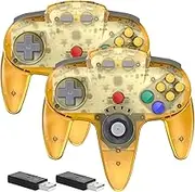 2 Pack 2.4 GHz Wireless N64 Switch Online Controller, USB Receiver, Compatible with Windows PC Laptop iOS Mac Raspberry Pi, Switch Online/NSO - (Rechargeable) (Built-in Rumble) Clear Yellow
