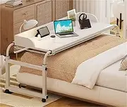 Mobile Computer Workstation, Height & Length Adjustable OverBed Table with Wheels for Bedroom, Multipurpose Laptop Desk with Baffle