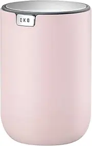 EKO Mini Desk Trash Can with Swing-Top Lid 0.4 Gallon Small Table Round Wastebasket for Office, Home, Car (Pink)