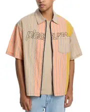 Pleasures Garner Regular Fit Zip Front Short Sleeve Shirt