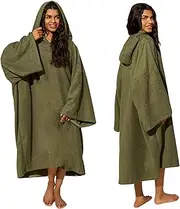 Brentfords Hooded Towel Adults, Changing Robe Large Bath Surf Beach Swimming Robe Absorbent Quick Dry Soft Microfibre Towel Wrap for Women Men, Khaki Green