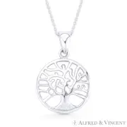 Tree-of-Life Charm 16mm Circle Pendant & Chain Necklace in .925 Sterling Silver