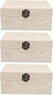 Holibanna 3 Pcs DIY Painting Wooden Box - Unpainted Sundries Case With Lock and Hinged Clasp - Small Paulownia Wood Box for Crafts