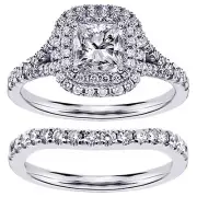 1.80 CT Micro Pave Set Princess-Cut Designer Halo Engagement Set in 14K WG