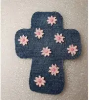 Denim Cross With Flowers Sew On Patch Upcycled Denim Cross Floral Pattern Handma