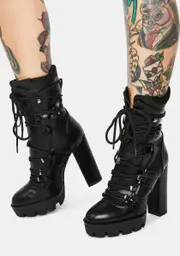 [AZALEA WANG] Johnson Black Patent Platform Ankle Boots