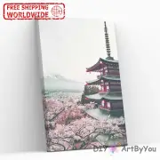 Paint By Numbers Kit Pagoda Cherry Blossom Abstract Home Wall Beginner Adult DIY