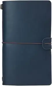 Classic Leather Notebook A6 Vintage Style Diary Journal with Rope PVC Bag Copper Buckle School Office Supplies Book Travel, Dark Blue