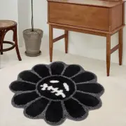 Trippy Flower Rug Cute Ghost Face Bathroom Rug Horror Goth Non-Slip Shower Floor