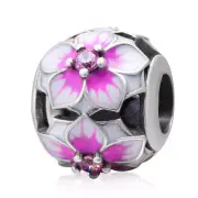 Sterling Silver Magnolia Charm Bead Flower Tree Enamel Spring CZ vix4pandora