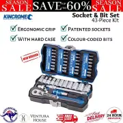 Kincrome LOK-ON™ Socket + Bit Set 1/4 Metric 43-Piece Steel Ratchet Tool Kit New