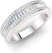 [Diamondere] Natural and Certified Diamond Wedding Ring in 14k White Gold | 0.63 Carat Half Eternity Stackable Band for Women, US Size 4 to 9