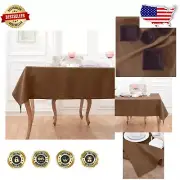 108"x60" Luxurious Brown Linen Tablecloth - Classic Hemstitch, Machine-Washable