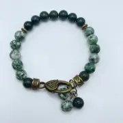 Qinghai Emerald Moss Agate Bead Bracelet 8" Lobster Clasp Handmade