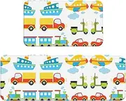 Diversified Transportation Print Kitchen Floor Mat 2 Sets Non-Slip Rugs for Kitchen Laundry Office and Home Decor