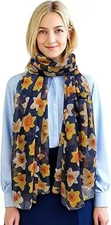 [GFM] Women's Daffodil Flower Print Scarf - Welsh Wales Flower - All Seasons Scarf