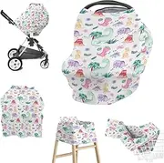 EyMzcod Baby Girl 5-in-1 Car Seat Cover Pink Purple Dinosaur, Dino Lover Multi-use Privacy Nursing Breastfeeding Cover, Carseat Canopy Carrier Newborn Infant Gift