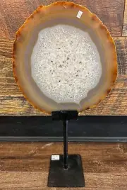 Agate Slice On Stand Brown Neutral 7.5” By 7.5” Slice 13” Height Geode Crystal