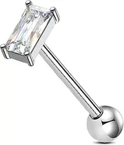 [Jewseen] G23 Titanium Tongue Ring 14G Clear CZ Tongue Piercing Jewelry Sparkling Tongue Barbell Stud Body Piercing Jewelry for Women Men