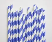 GGP 50 Pack Blue White Drinking Straws Biodegradable Eco Paper Birthday Party Event Bistro Bar Cafe Take Away