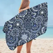 A Pile of Blue Oriental Mandalas Microfiber Beach Towel
