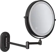 8 Inch Wall Mounted LED Lighted Makeup Mirror, Touch Screen Dimming Switch, Double Sided Magnifying Rotation Extension Bathroom Mirror,Black,5X