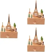 TOPPERFUN 3pcs Box Wooden Music Box with Eiffel Tower Design Rotating Carousel for Girls Musical Toy for Birthday Celebration