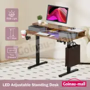 Electric Computer Standing Desk Sit Stand Up Table LED Height Adjustable Light