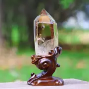 1.69LB Top!! Natural Smoky crystal Quartz Obelisk Crystal Tower Point + Stand