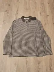 Ted Baker Beer Men's Long Sleeve Textured Green Stripes 1/4 Zip Polo Shirt Sz 6