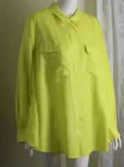 NWT Lane Bryant Sz 2X SUPER BRIGHT YELLOW 100% Linen Blouse Shirt Top Citron