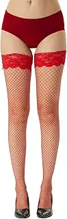 [Yilanmy] Fishnet Thigh High Stockings Sexy Hold Up Tights Over the Knee Silicone Lace Top Stocking for Women