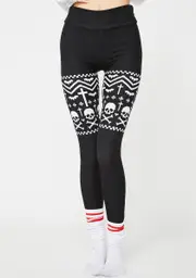 [Too Fast] Skull And Snowflakes Christmas Sweater Leggings