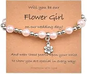 [YALLNASL] Flower Girl Proposal Bracelet for Bridesmaids Thank You Gifts for Wedding Gifts for Bridesmaids Pearl Bracelets for Sister