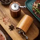 Cylindrical Wooden Spice Mill Manual Grinding Bottle Kitchen