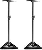 Costway Speaker Stands, Height Adjustable Set of 2 Floor Speaker Stands with Triangular Base, Non-Skid Padding Stickers, 23 cm Square Platform, Speaker Stands Pair for Home