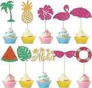 Epakh 100 Pcs Summer Beach Cupcake Toppers Pool Party Hawaiian Theme Cake Picks with Beach Ball Sun Umbrella Goggles Cake Decorations for Birthday Tropical Luau Party Supplies(Hawaiian Style)