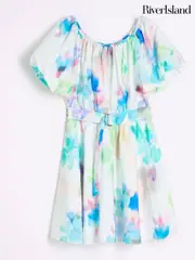 River Island White Girls Blur Santorini 100% Cotton Dress (F34198) | $60