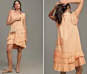 NWT ANTHROPOLOGIE PLEATED SLEEVELESS BUTTON FRONT MINI SHIRT DRESS PEACH XL
