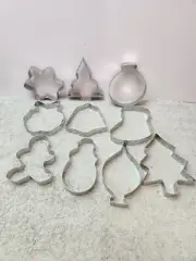 Set Of 10 Metal Cookie Cutters Snowflake Tree Cane Christmas