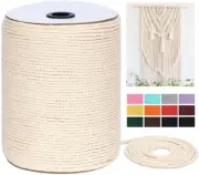 Macrame Cord 4mm X 328yds (984ft) Natural Cotton Macrame Rope 3 Strands