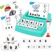 [KaeKid] Kids Learning Toys for 3 4 5 6 7 8 Year Olds, Matching Letter Spelling Games with 32 Flash Cards, Math Learning Preschool Educational Game, Birthday Boys Girls (Green)