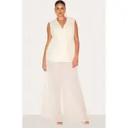 Plus Almond Waistcoat Overlay Chiffon Jumpsuit, Almond