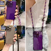 For iPhone 16 15 Pro Max 14 13 12 Crossbody Lanyard Clear Soft Phone Case Cover
