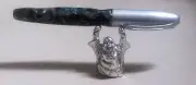 Laughing BUDDHA Silver Plated Pen Holder Stand Display