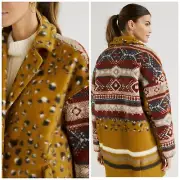 Anthropologie Pilcro Faux Fur Contrast Jacket Coat $248 MEDIUM Aztec Mixed Print