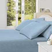 Noble Comfort Linen 16-20 inches Pocket 600 TC 100% Egyptian Cotton Hotel Finish Adjustable 1-Piece Waterbed Fitted Sheet.(Twin XL, Stripe, Sky Blue)