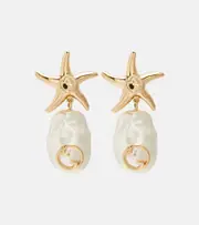 [Gucci] Gucci Interlocking G faux pearl drop earrings One Size gold