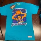 Mitchell & Ness Mens Blue Charlotte Hornets Larry Johnson NBA Basketball T Shirt